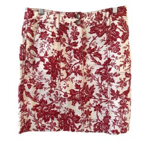 Ann‎ Taylor Womens Skirt Size 6 Red Floral Print Linen Preppy 90s Cottagecore